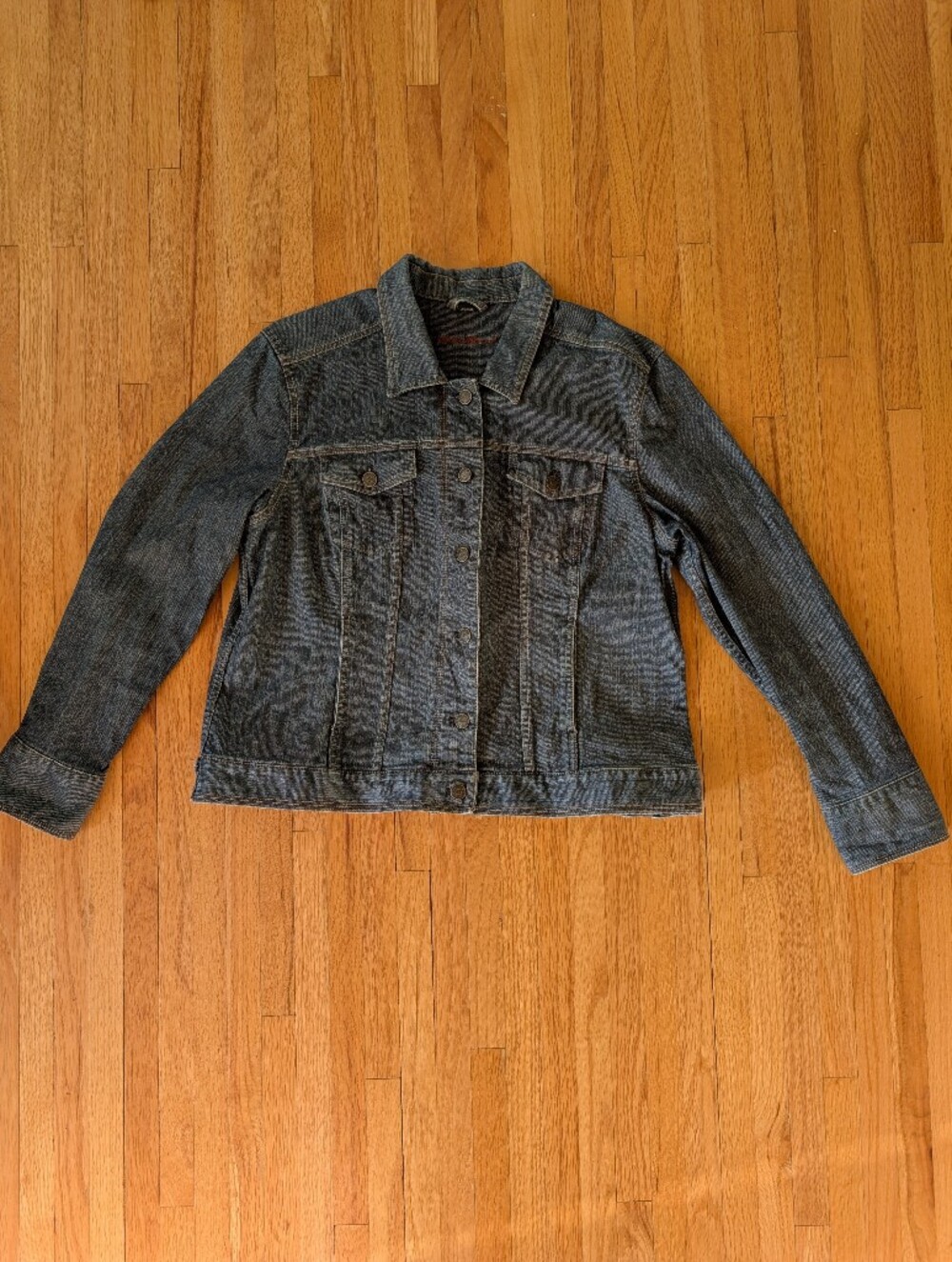 Eddie Bauer Denim Jacket in Dark Blue with Orange Stitching Size XL